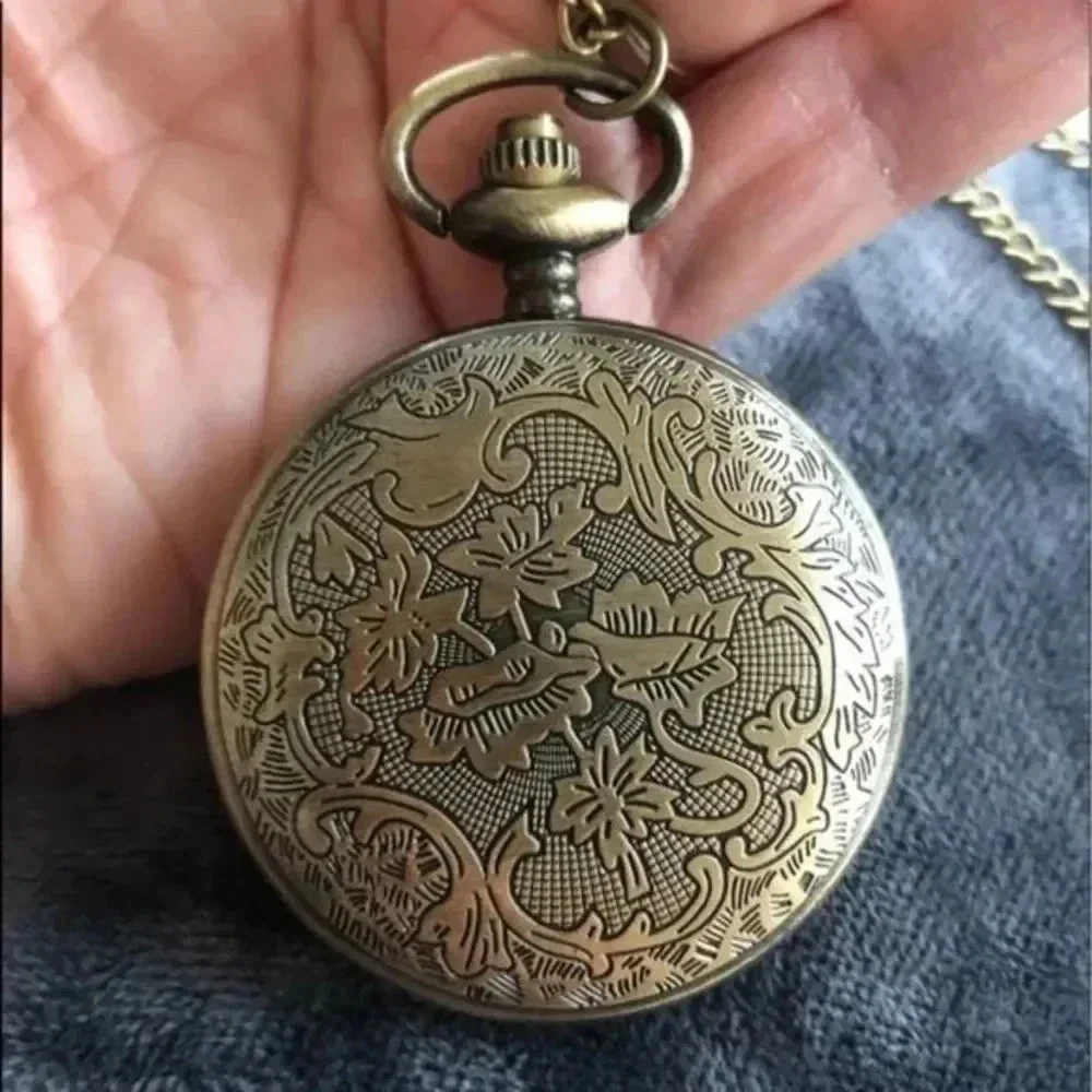 Alice in Wonderland Anime Style Face Bronze Pocket Watch and Chain NWT